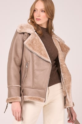 Faux Shearling Belted Aviator